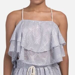 Surf Gypsy Grey Blue Metallic Deco Print Crop Tank
